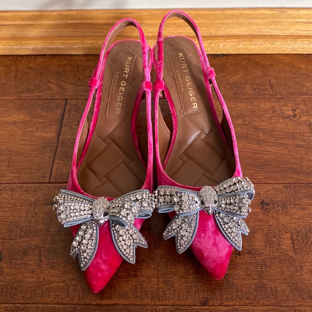 KURT GEIGER LONDON Belgravia Court Bow Embellished Slingback Pumps Pink Velvet